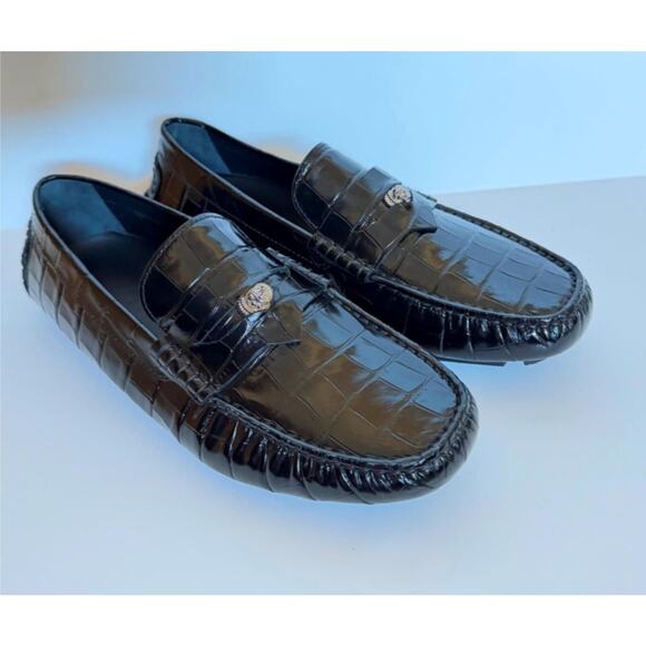 VERSACE Croc-Effect Men\'s Leather Driver Shoes Black 8 US (41) 1013960 NIB $850 main image 14